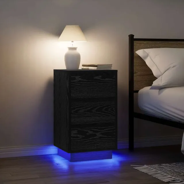 vidaXL Nachtkastje met LED-verlichting 38x34x65 cm zwart Wit