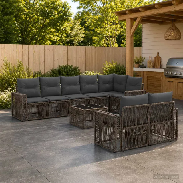 vidaXL Tuinbankenset 9 st Grijs en Donkergrijs poly rattan, foto 2