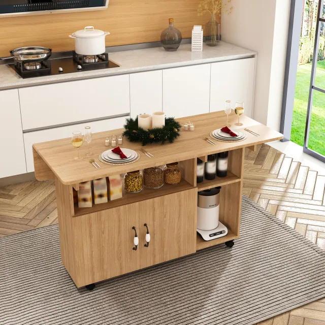MODENUIT Eettafel - Opklapbaar Met 5 Wielen - Voor Keuken, Kantoor - Mdf, Lichte Eikenkleur - 110 x 70 x 80 cm Licht eiken