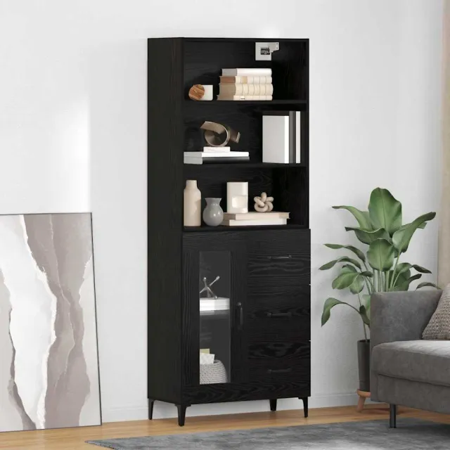 vidaXL Hoge kast Zwart Eiken 69,5 x 34 x 180 cm Bewerkt hout, foto 2