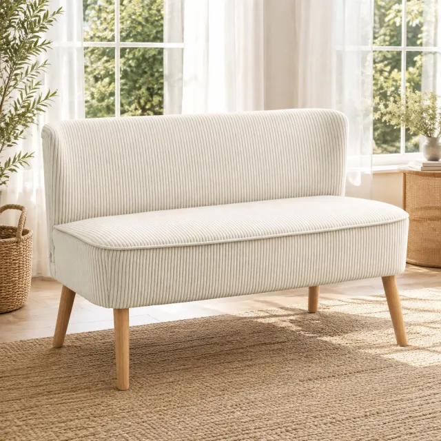 CHICFURN 2-zitsbank - Gestoffeerd - Zonder armleuningen - Crèmewit