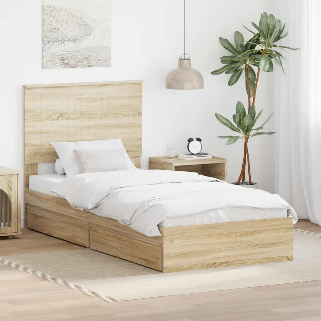 vidaXL Opslag bed met lade Sonoma Eiken 90 x 200 cm Bewerkt hout Bruin