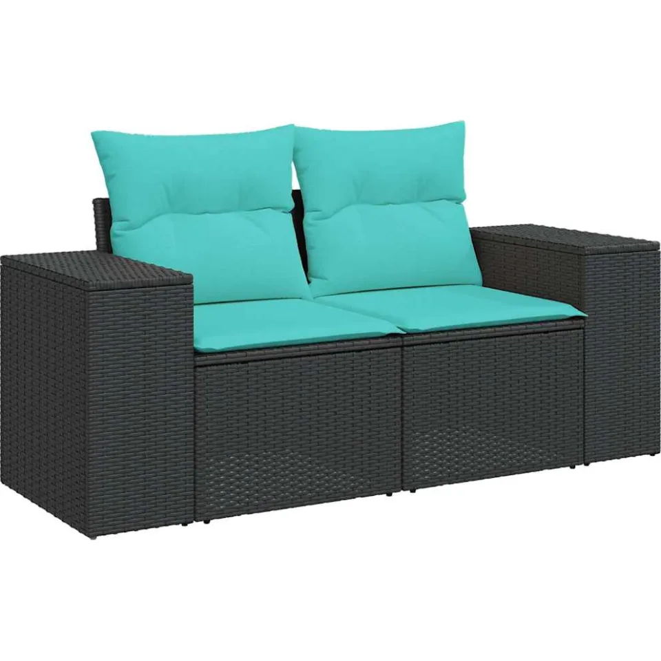 vidaXL 10-delige Loungeset met kussens poly rattan acacia zwart Bruin