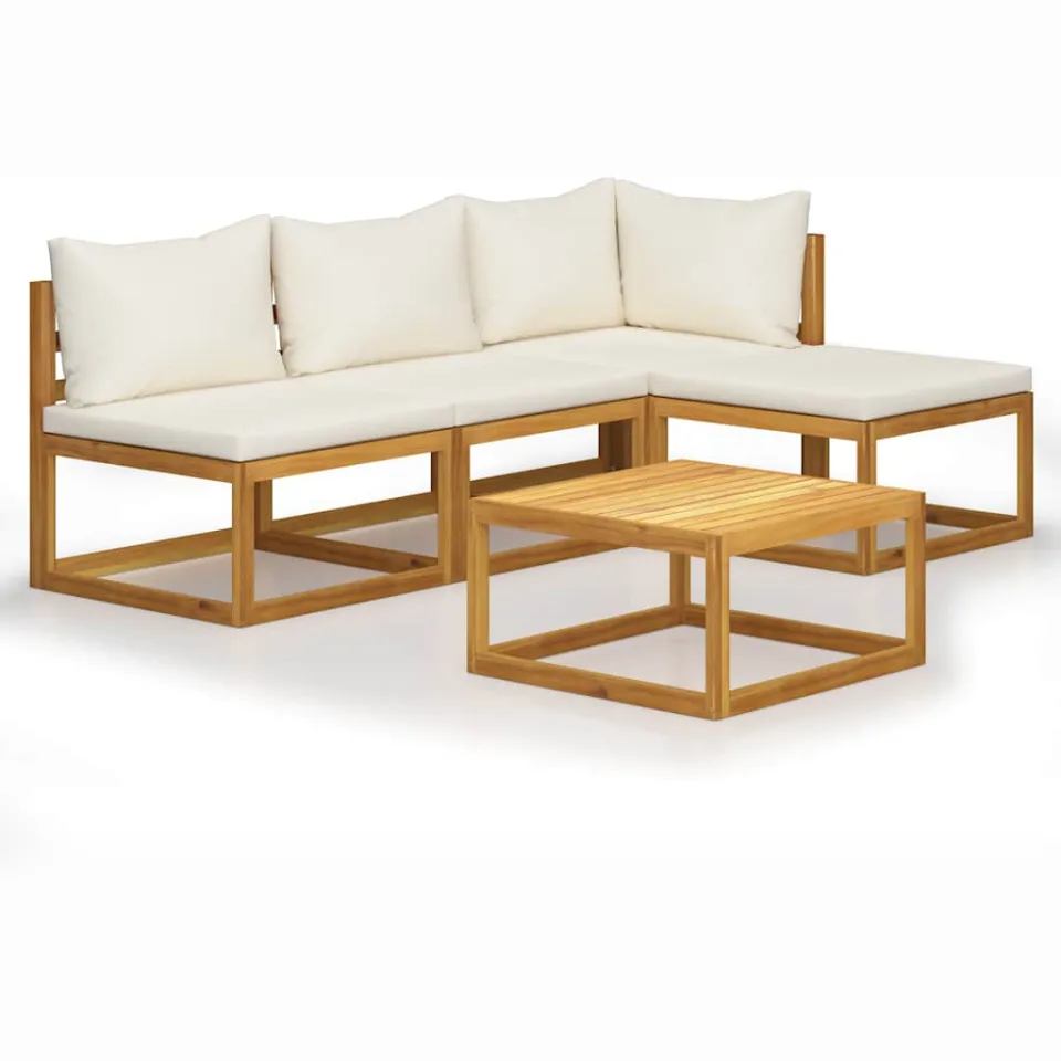vidaXL 5-delige Loungeset met kussens massief acaciahout crème