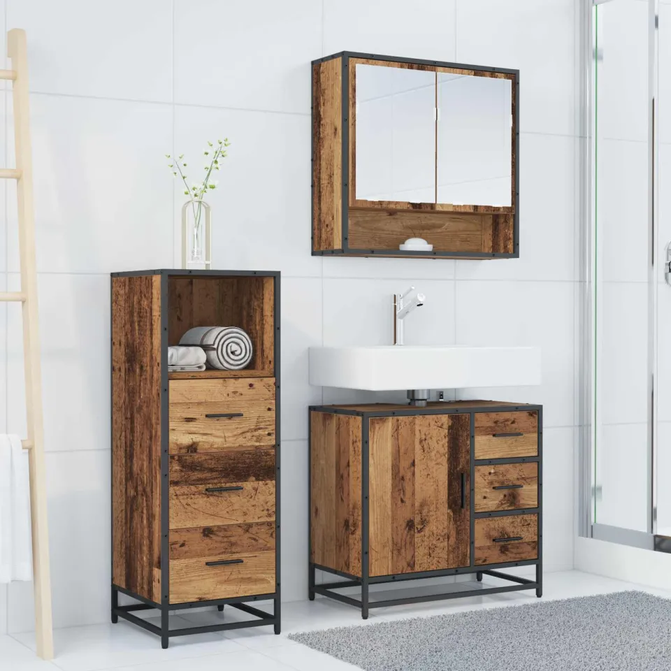vidaXL Badkamermeubelset 3 st Oud Hout 65 x 33 x 60 cm Bewerkt hout bruin, foto 3