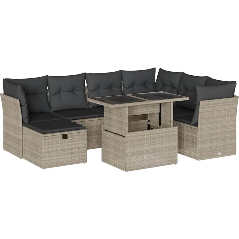 vidaXL 8-delige Loungeset met kussens poly rattan lichtgrijs grijs, foto 4