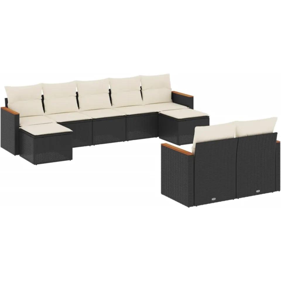 vidaXL 9-delige Loungeset met kussens poly rattan zwart, foto 3