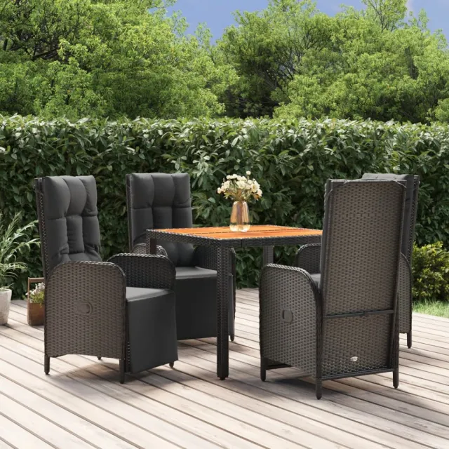 vidaXL 5-delige Tuinset met kussens poly rattan zwart, foto 2
