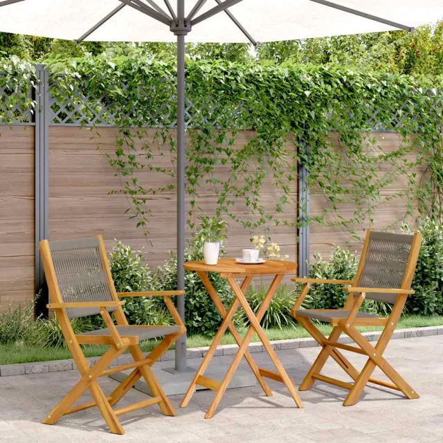 vidaXL 3-delige Bistroset polypropeen en massief hout grijs, foto 2