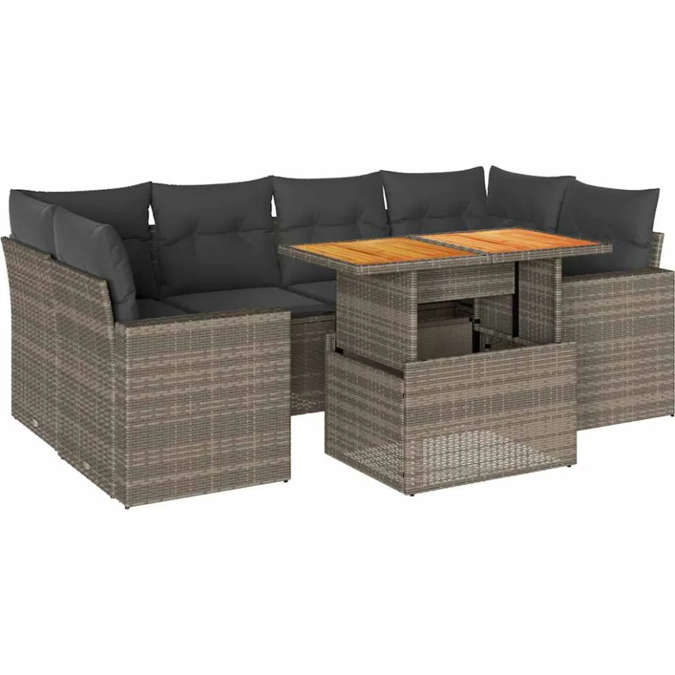 vidaXL 7-delige Loungeset met kussens poly rattan grijs, foto 3