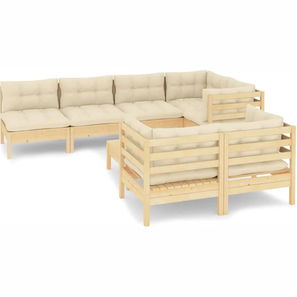 vidaXL 8-delige Loungeset met crèmekleurige kussens massief grenenhout, foto 3