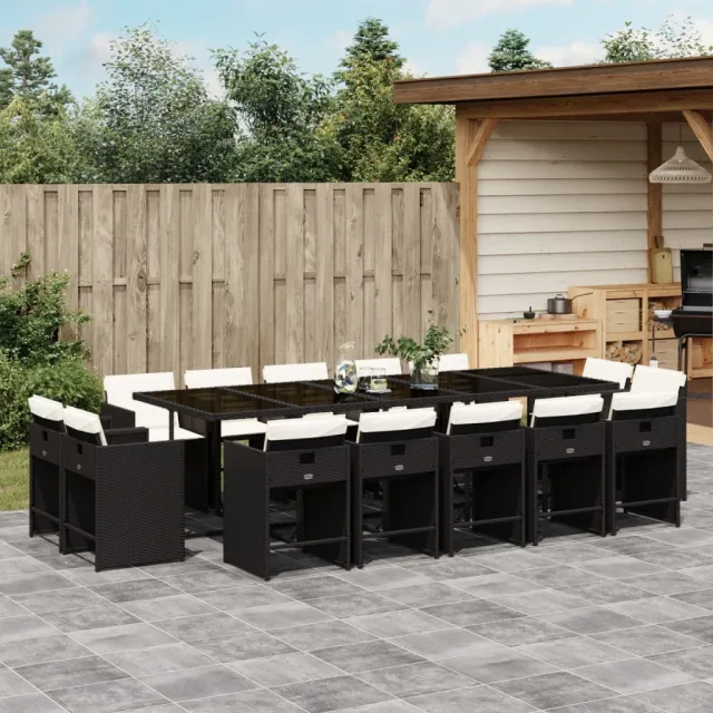 vidaXL 15-delige Tuinset met kussens poly rattan zwart, foto 2