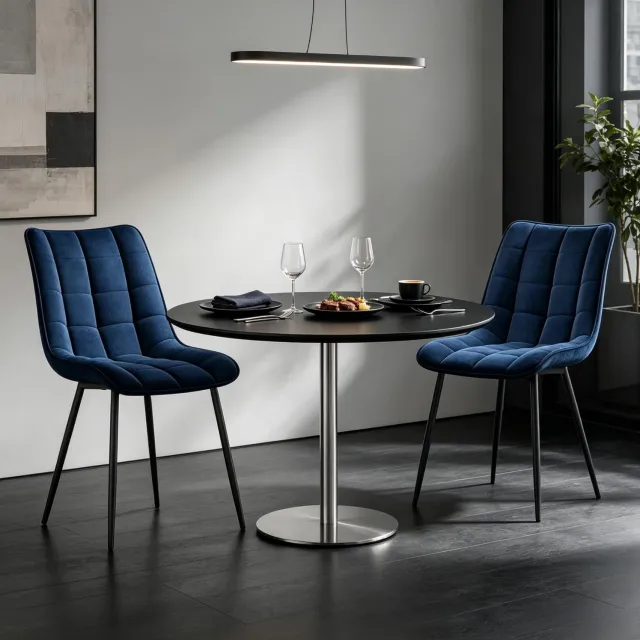 MODFU Eetkamerstoelen - Gestikte Velvet Zitting - Modern Design - Metaal - Blauw - Set Van 2