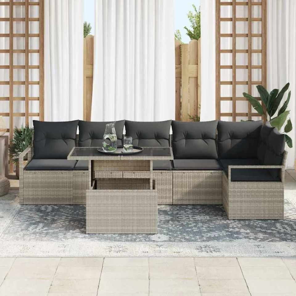 vidaXL Tuin Sofa Set 7 st Lichtgrijs poly rattan, foto 3