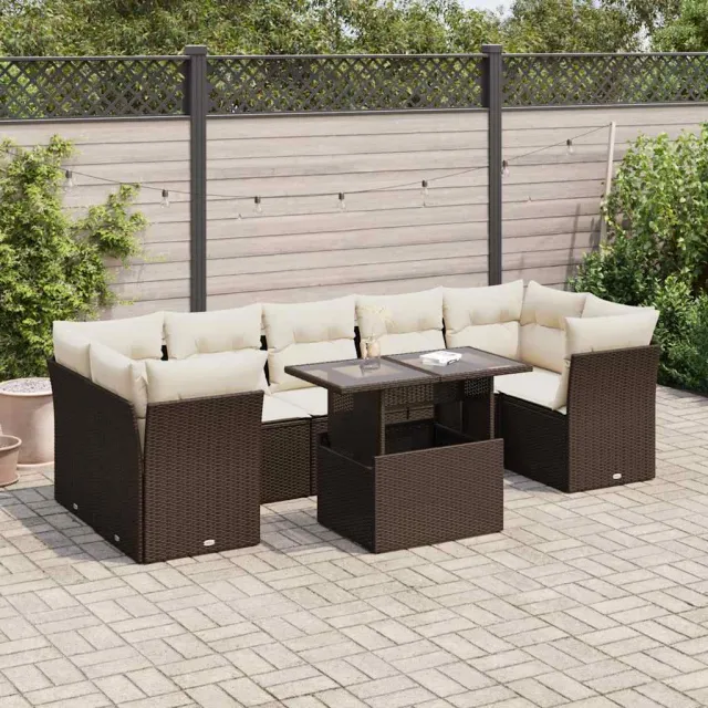 vidaXL 8-delige Loungeset met kussens poly rattan bruin, foto 2