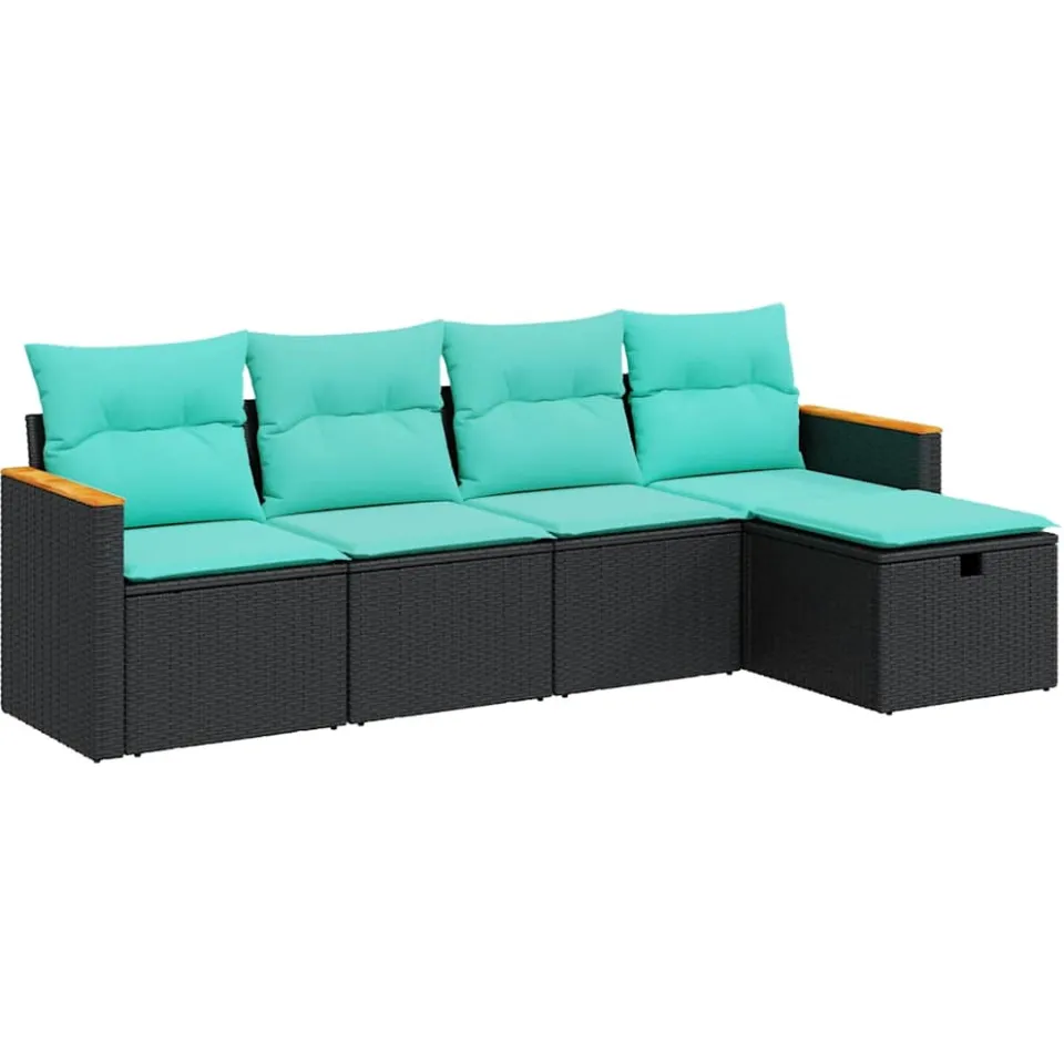 vidaXL 5-delige Loungeset met kussens poly rattan zwart, foto 3