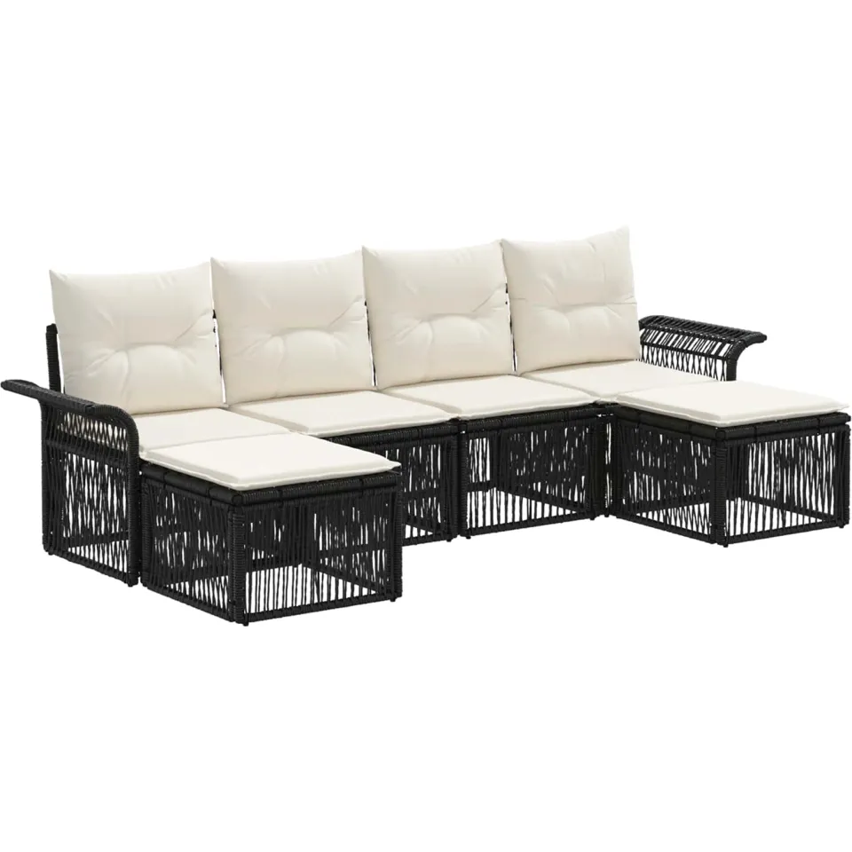 vidaXL Tuinbankenset 6 st 6-zits Zwart poly rattan, foto 3