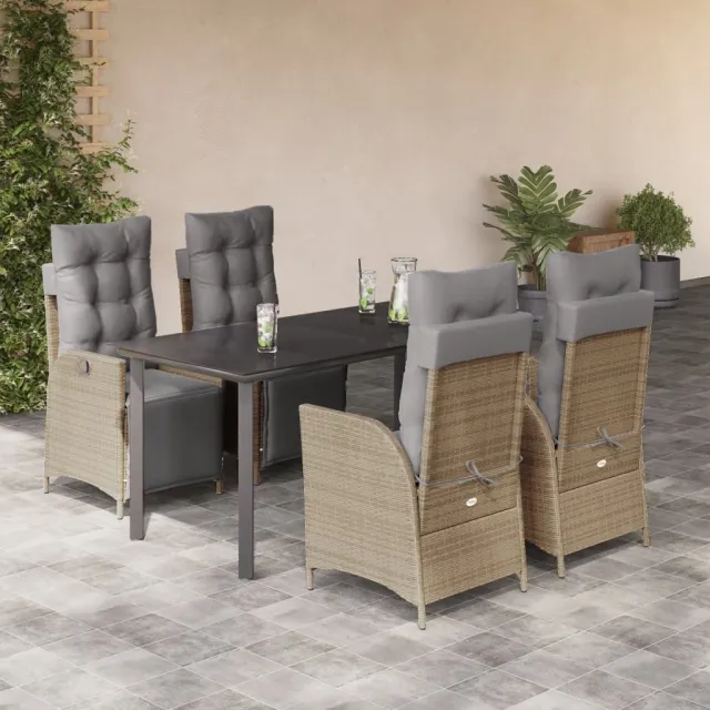 vidaXL 5-delige Tuinset met kussens poly rattan gemengd beige