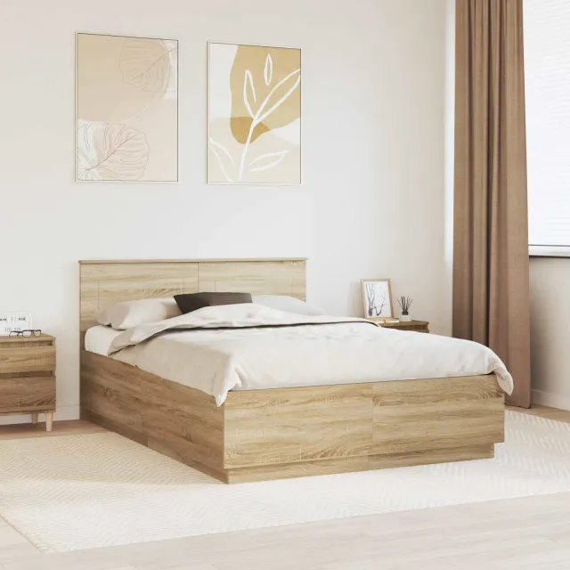 vidaXL Bedframe met hoofdeinde Sonoma Eiken 140 x 200 cm Bewerkt hout Bruin