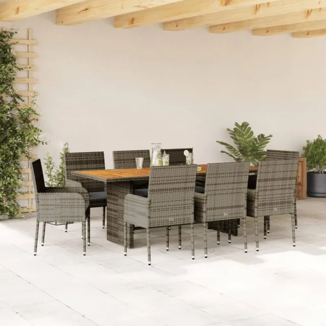 vidaXL 9-delige Tuinset met kussens poly rattan grijs, foto 2
