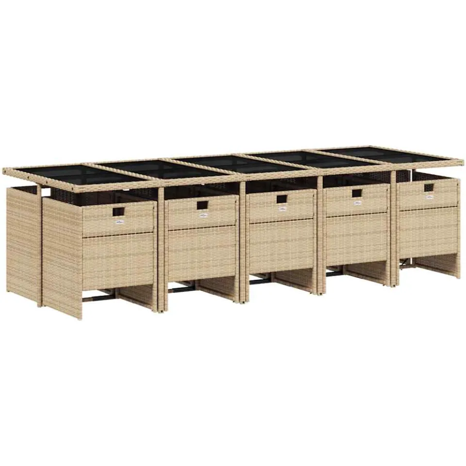 vidaXL 11-delige Tuinset met kussens poly rattan gemengd beige, foto 4