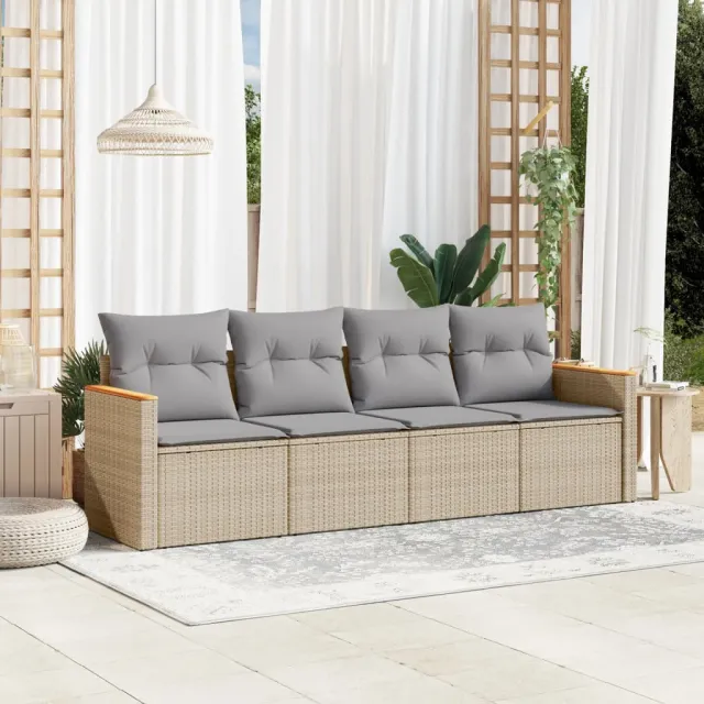 vidaXL 4-delige Loungeset met kussens poly rattan gemengd beige, foto 2