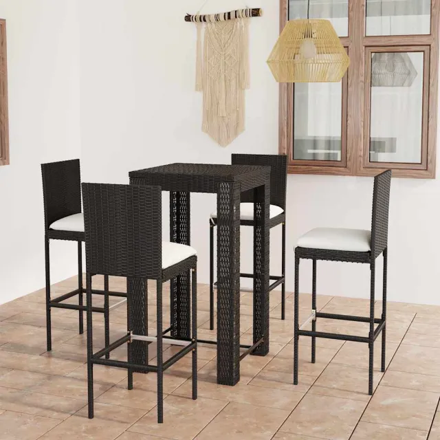 vidaXL 5-delige Tuinbarset met kussens poly rattan zwart, foto 2