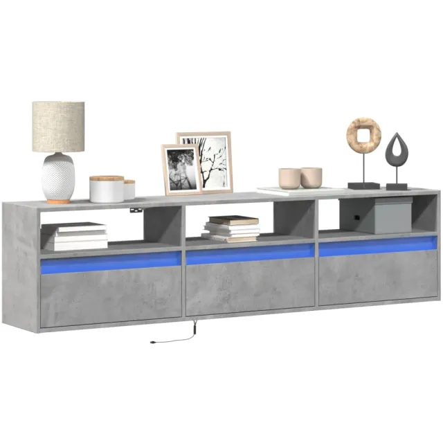 vidaXL Tv-wandmeubel met LED-verlichting 180x31x45 cm betongrijs grijs, foto 2