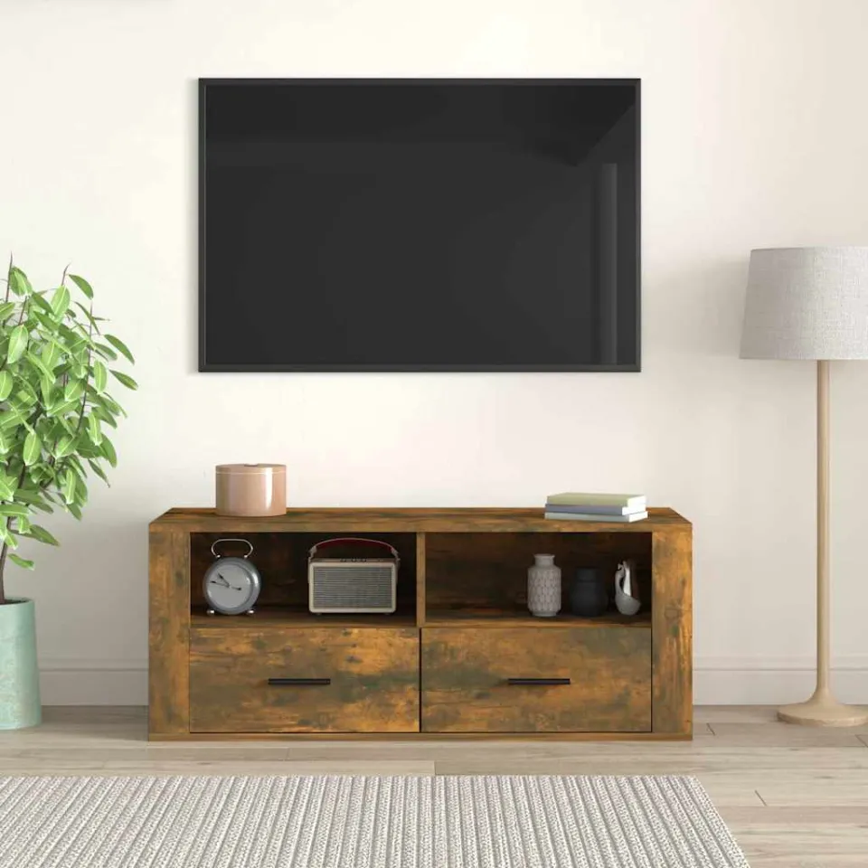 vidaXL Tv-meubel 100x35x40 cm bewerkt hout gerookt eikenkleurig, foto 3