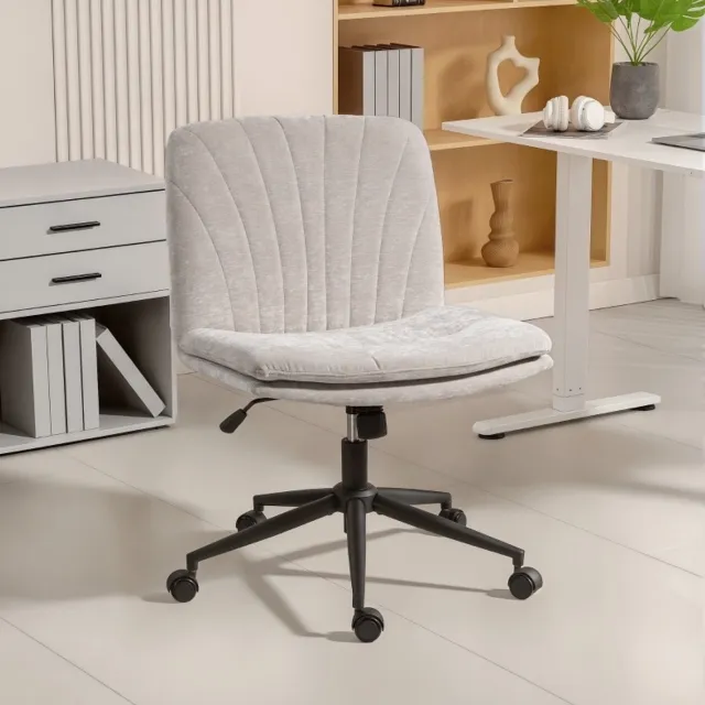 REDOM Bureaustoel zonder armleuningen - Hoogteverstelbaar met wippfunctie - 360° draaibaar met stille PU-wielen - Chenille stof - Beige - 62 x 67 x 83-93 cm