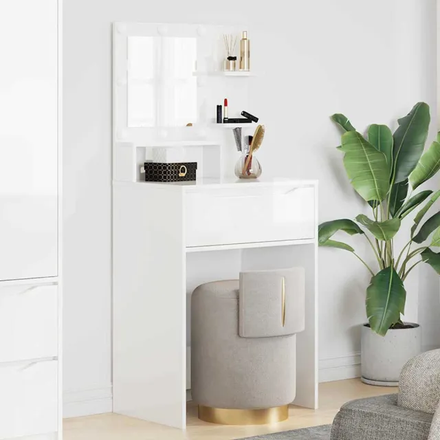 vidaXL Slaapkamer Kaptafels Hoogglans Wit 60 x 39,5 x 135 cm