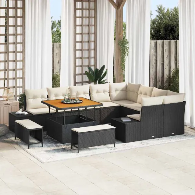 vidaXL Tuinbankenset 12 st Zwart poly rattan, foto 2