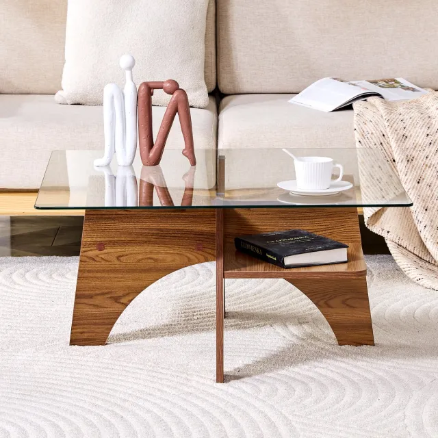 VVBV Salontafel 80x80x40 cm – Legplanken – Scandinavisch – Minimalistisch – Modern Design – Houtlook – Voor Woonkamer – Voor Slaapkamer – Walnoot