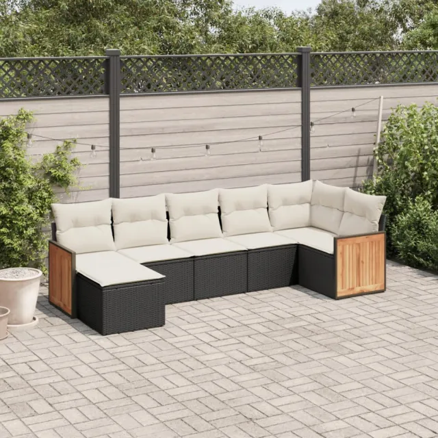 vidaXL 7-delige Loungeset met kussens poly rattan zwart, foto 2