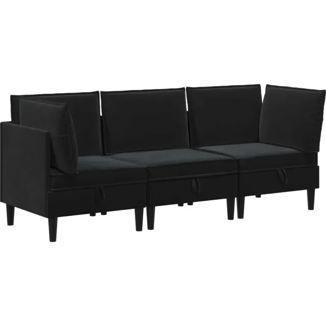 vidaXL Woonkamer - Meubelset - 3 - st - 210 - x - 70 - x - 82 - cm - Zwart - Fluweel