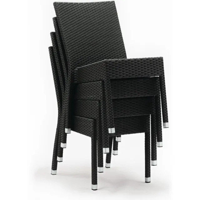 Bolero Zwarte Kunststof Rotan Stoel (Set van 4)