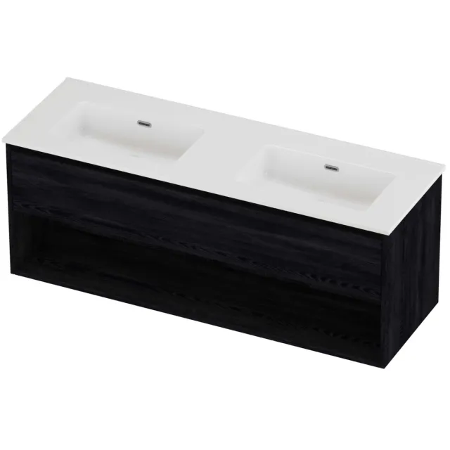 Proline Tribute Badmeubelset Porselein Elegant Met Schap 140x46x54 cm Glans Wit Black Oak Eiken