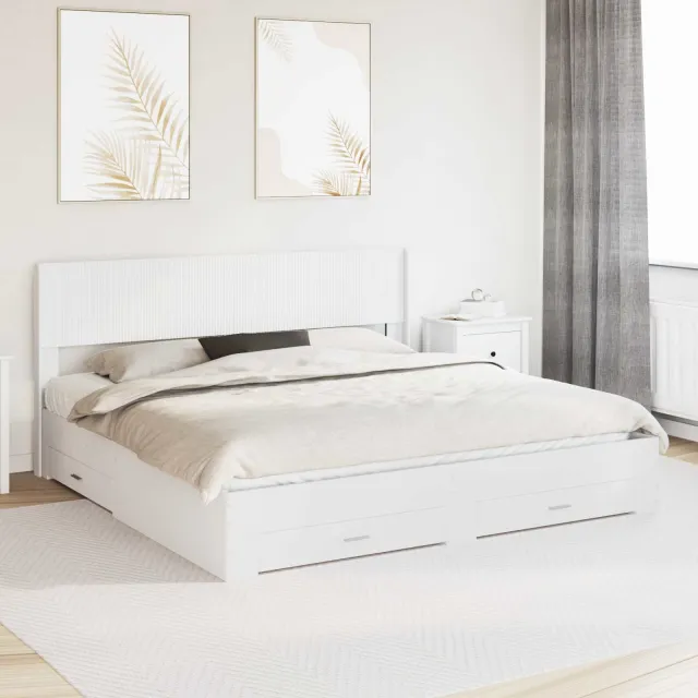 vidaXL Bedframe met opbergruimte en hoofdbord Wit Bewerkt hout