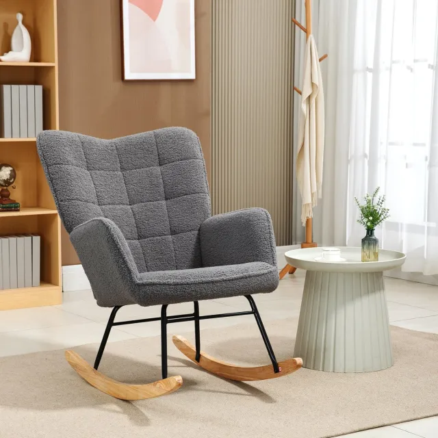 REDOM Schommelstoel - Met Armleuningen En Rugleuning Met Knopen - Voor Woonkamer - Polyester - Donkergrijs - 98 x 71 x 101 cm