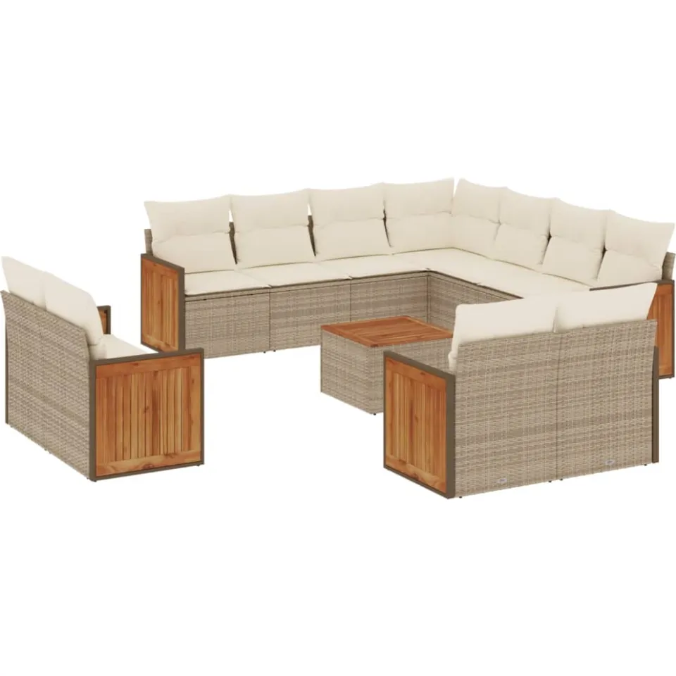 vidaXL 12-delige Loungeset met kussens poly rattan beige, foto 3