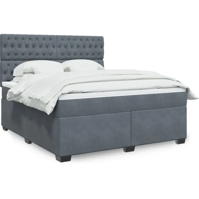 vidaXL Boxspring met matras fluweel donkergrijs 180x200 cm grijs