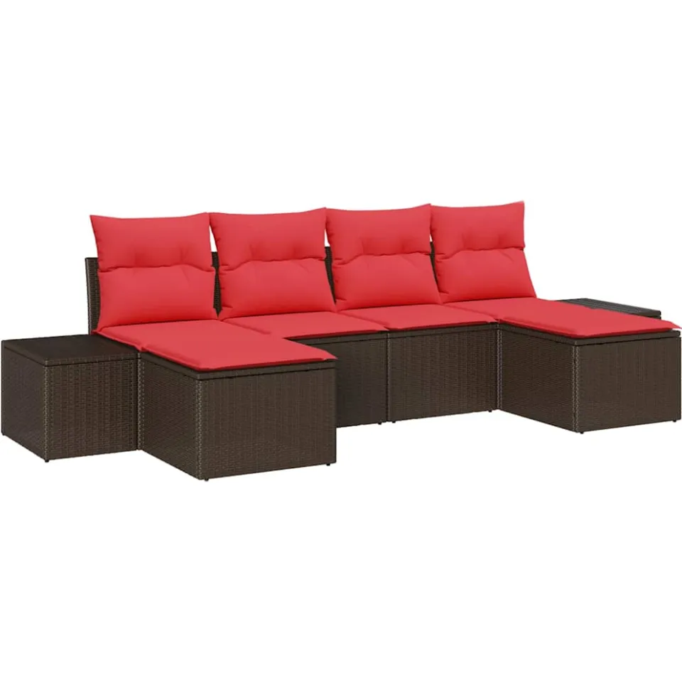 vidaXL Tuin Sofa Set 4 st Bruin en Rood poly rattan