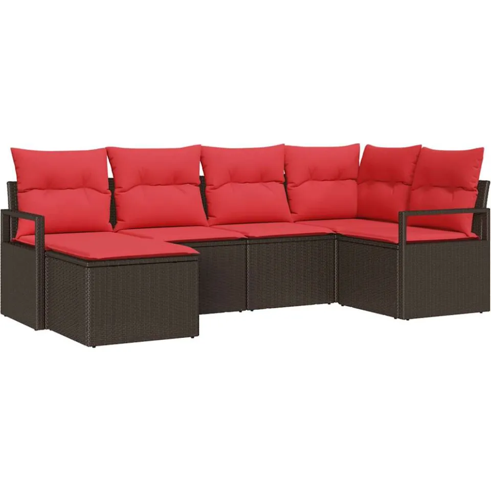 vidaXL Bankstel 6 st Bruin en Rood poly rattan