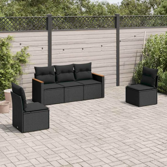 vidaXL 5-delige Loungeset met kussens poly rattan zwart, foto 2