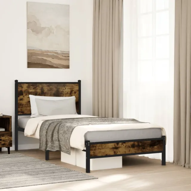 vidaXL Bedframe zonder matras metaal gerookt eikenkleurig 80x200 cm Bruin