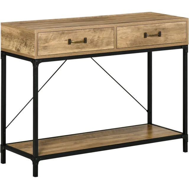 Homona Sidetable - Met 2 lades en opbergplank - Industrieel design - Met kantelbeveiliging - 100 x 35 x 76,5 cm - Bruin/Zwart