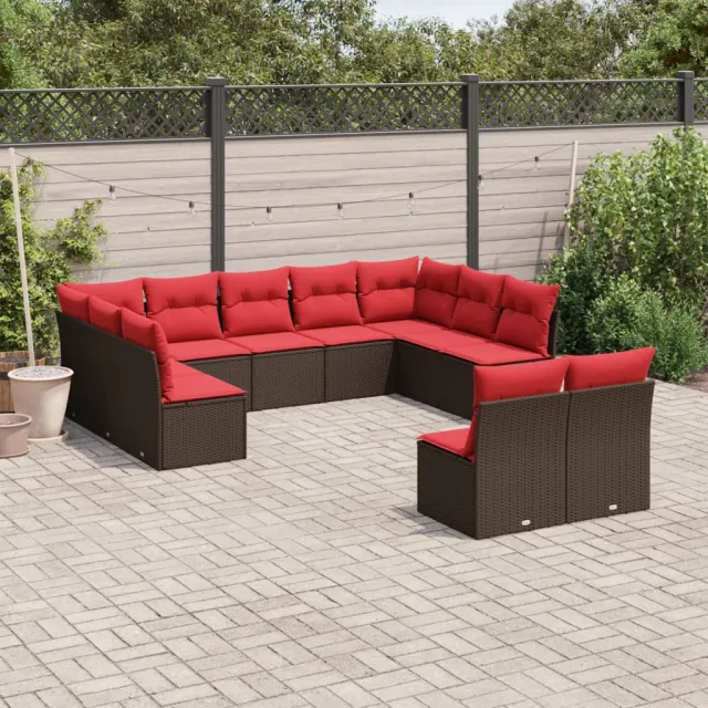 vidaXL 11-delige tuinbankset met kussens, bruin polyrotan, foto 2