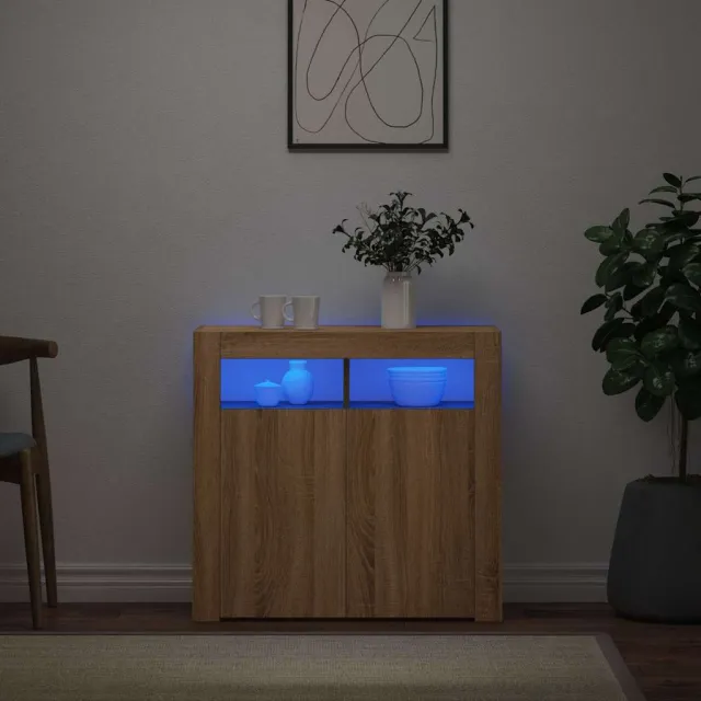 vidaXL Dressoir met LED-verlichting 80x35x75 cm sonoma eikenkleurig Bruin
