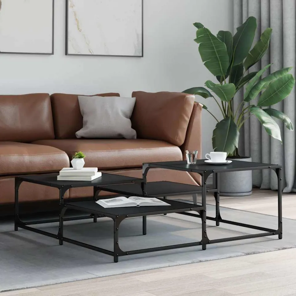 vidaXL Salontafel 107x107x40 cm bewerkt hout zwart, foto 2