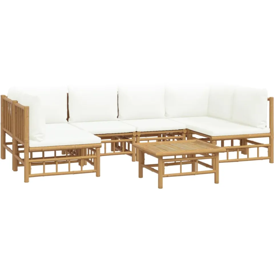 vidaXL 7-delige Loungeset met kussens bamboe crèmewit Bruin